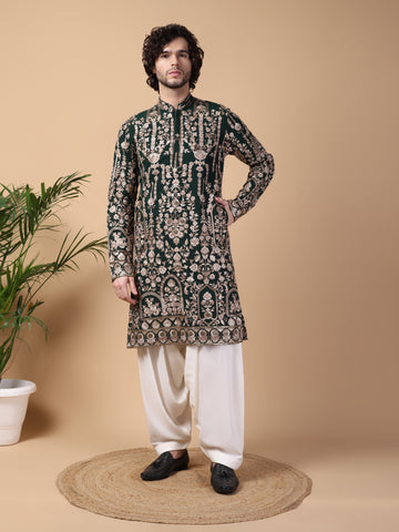 Bottle Green & Gold Kurta Set