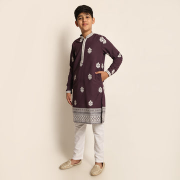 Pearl White & Violet Kurta Set