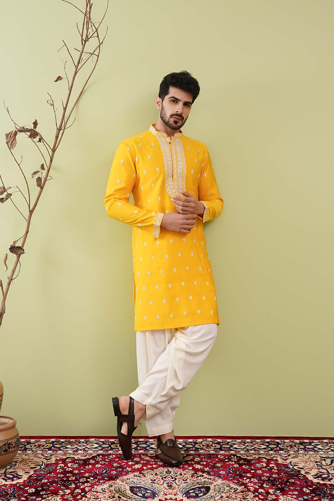 Neck work Haldi kurta set - The Absolute House Of Design 