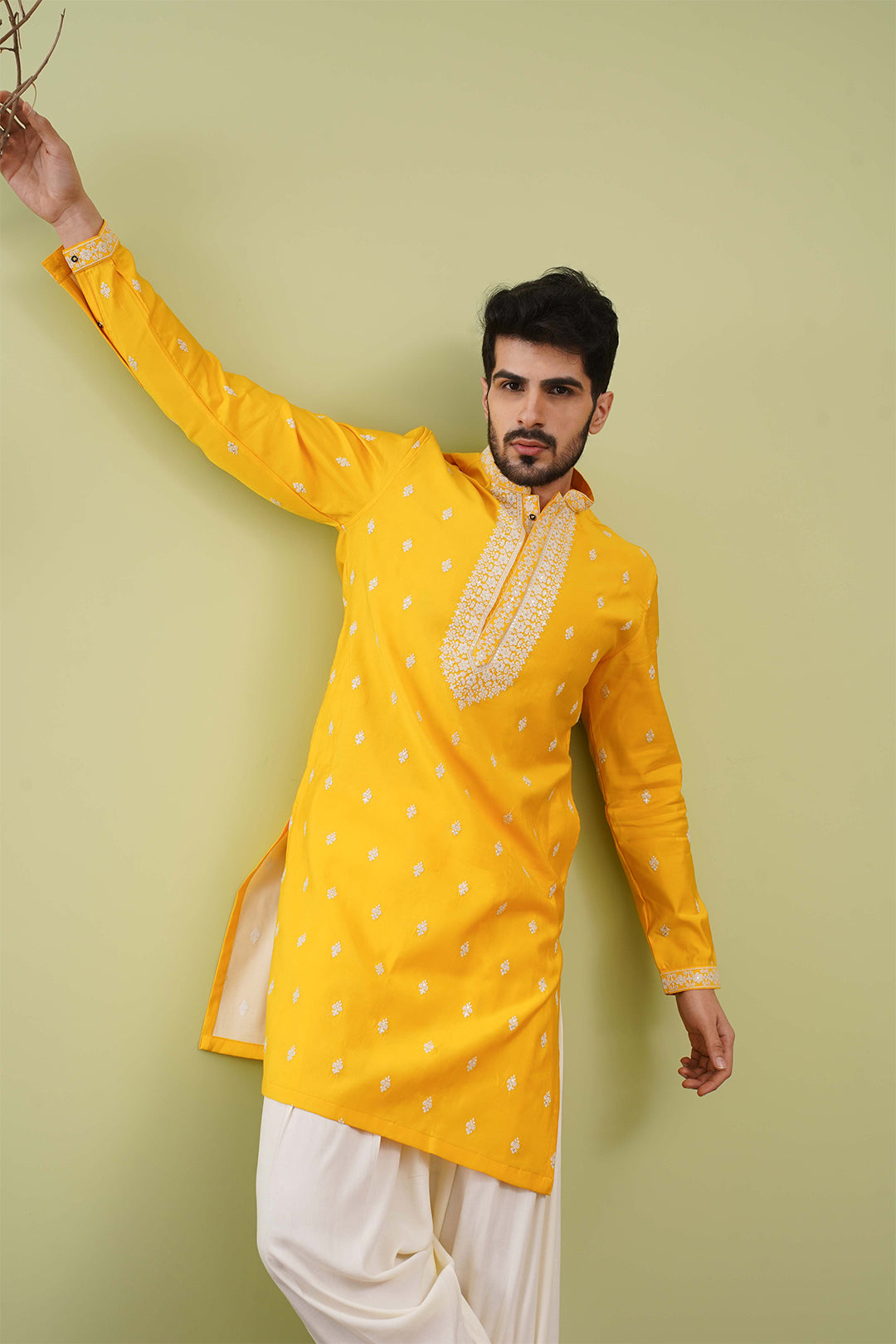 Neck work Haldi kurta set - The Absolute House Of Design 