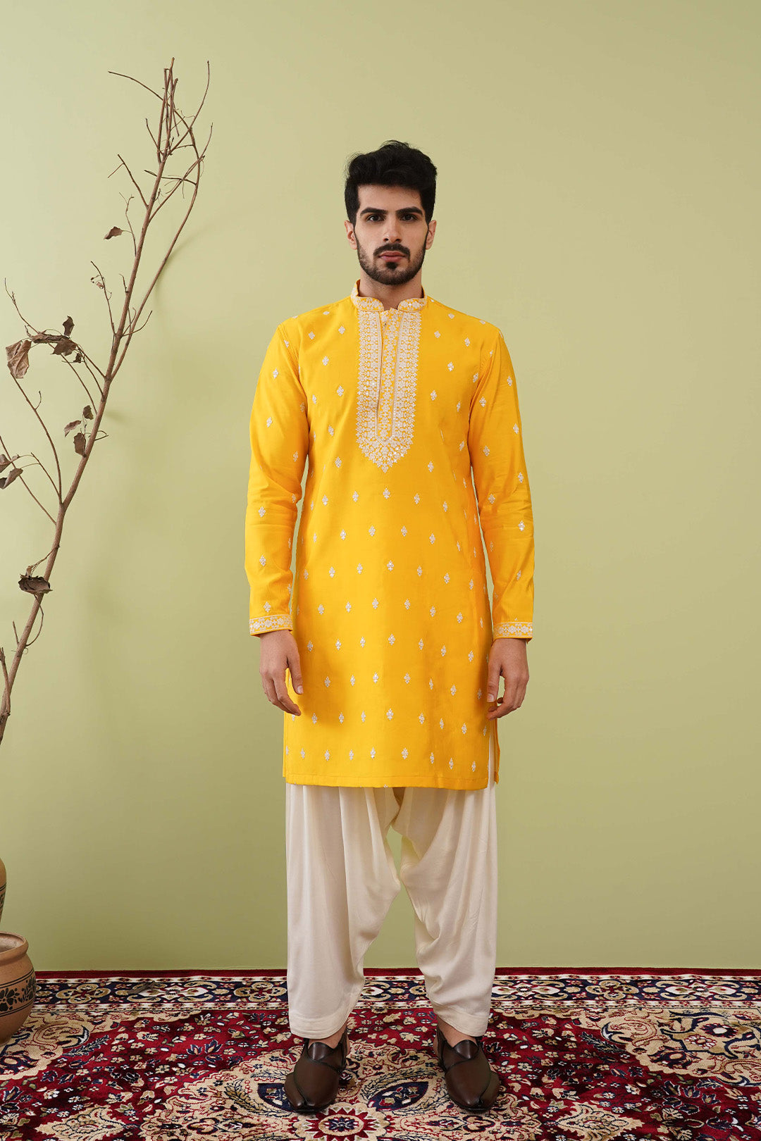 Neck work Haldi kurta set - The Absolute House Of Design 
