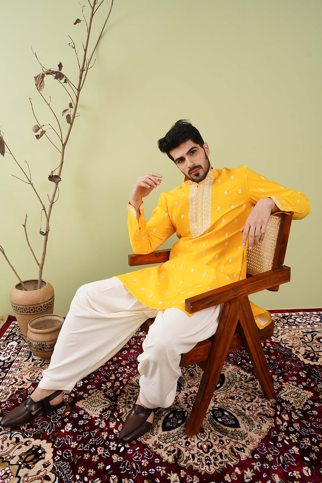 Neck work Haldi kurta set - The Absolute House Of Design 