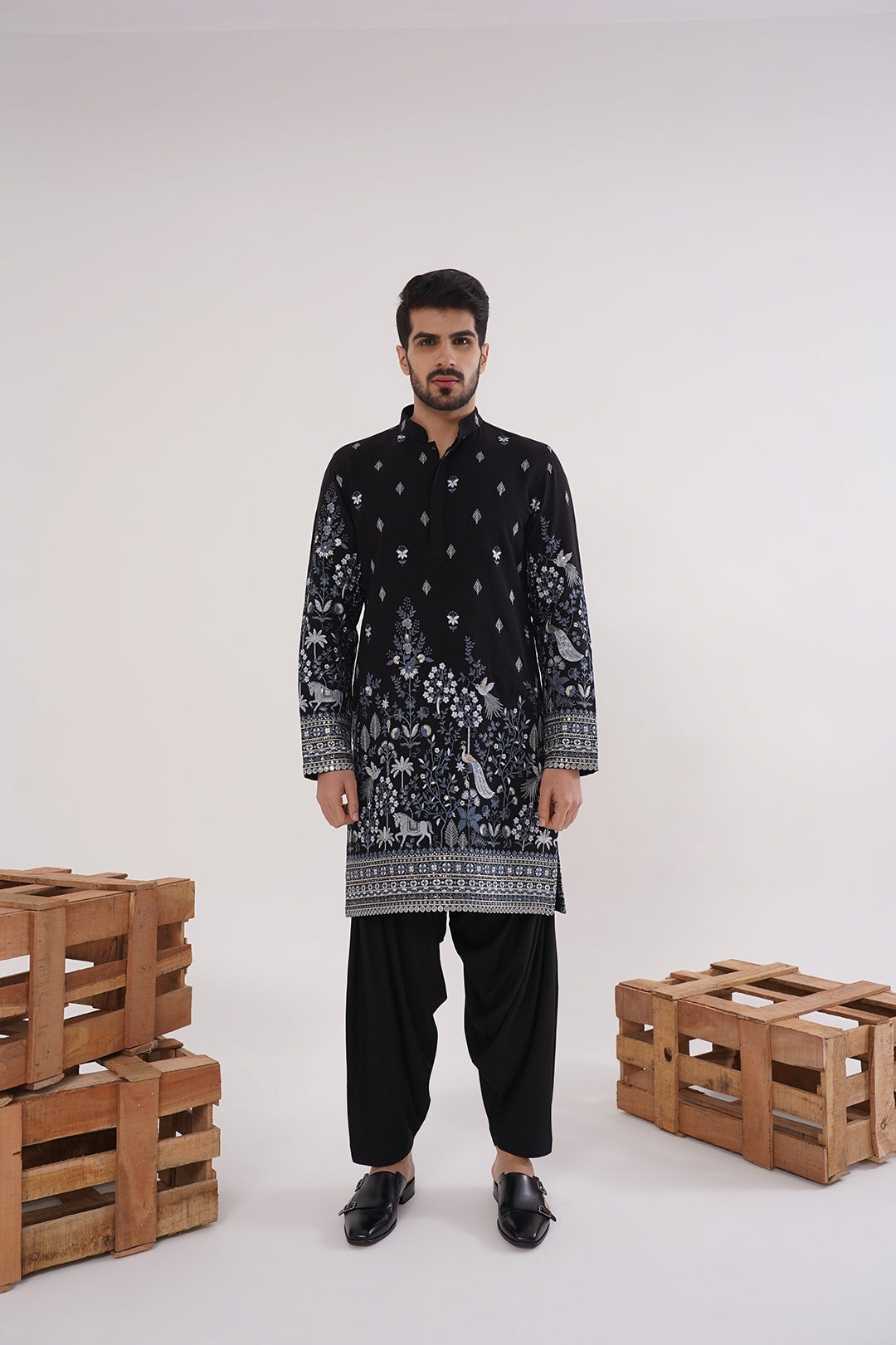 Blue & Black Threadwork Kurta Set - The Absolute House Of Design 