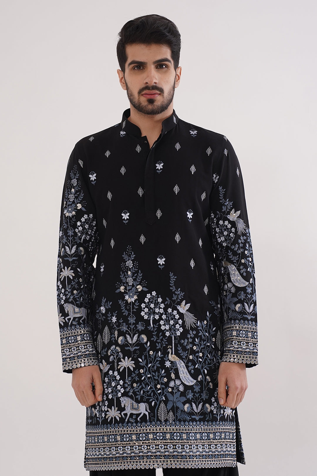 Blue & Black Threadwork Kurta Set - The Absolute House Of Design 