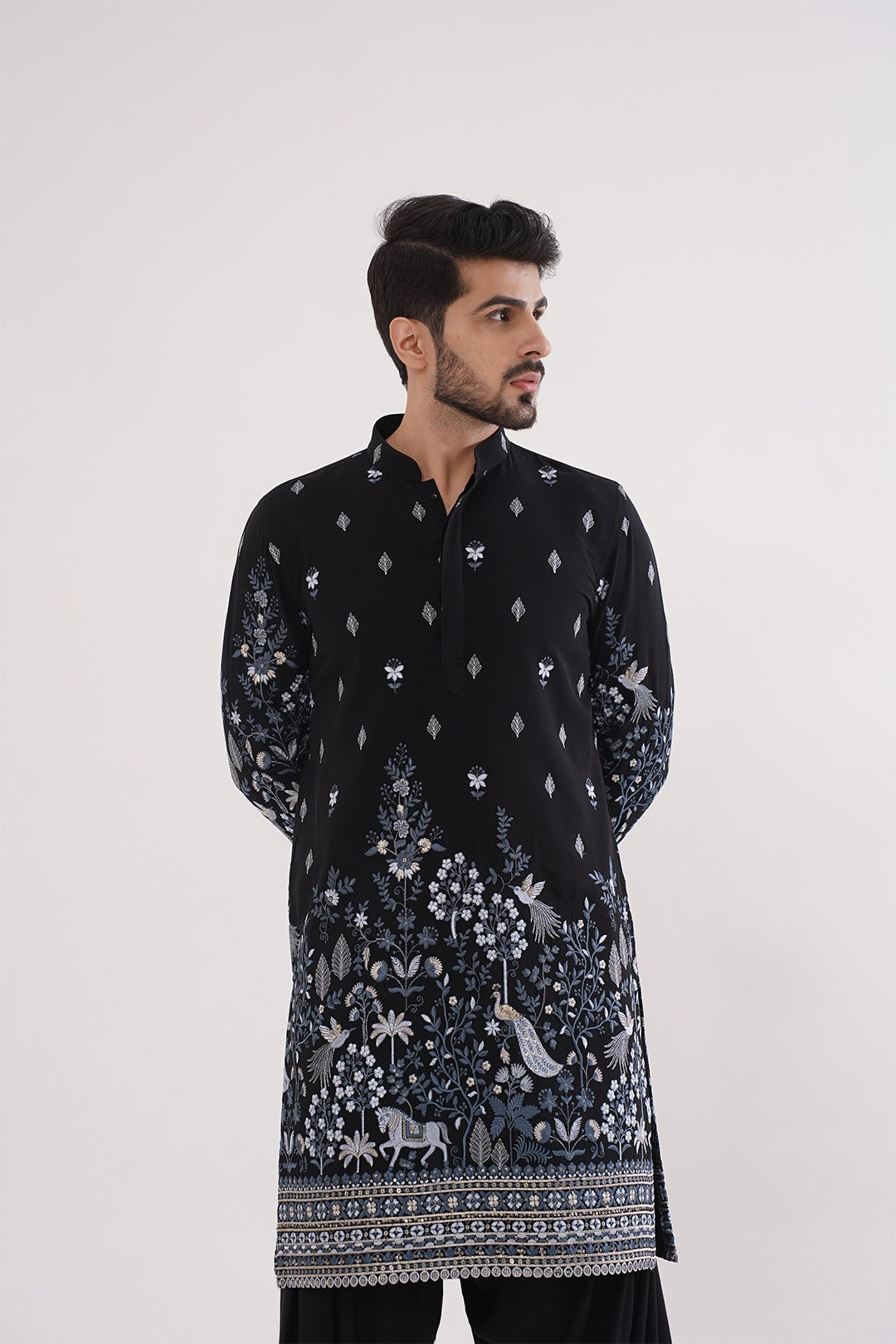 Blue & Black Threadwork Kurta Set - The Absolute House Of Design 