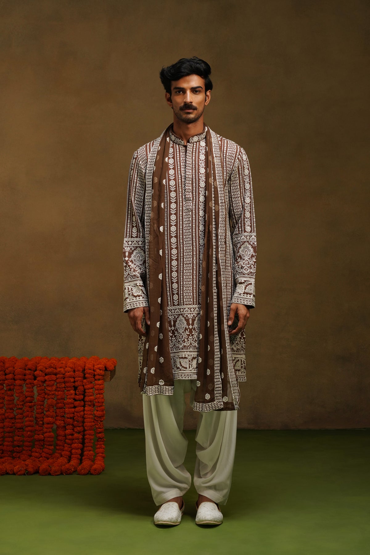 Mocha Brown Chikankari Dupatta Kurta Set