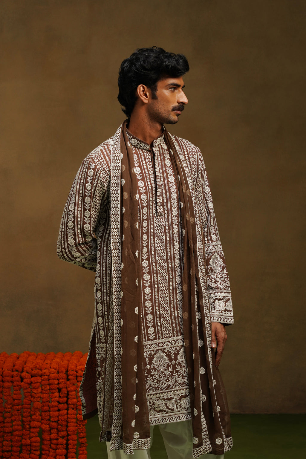 Mocha Brown Chikankari Dupatta Kurta Set