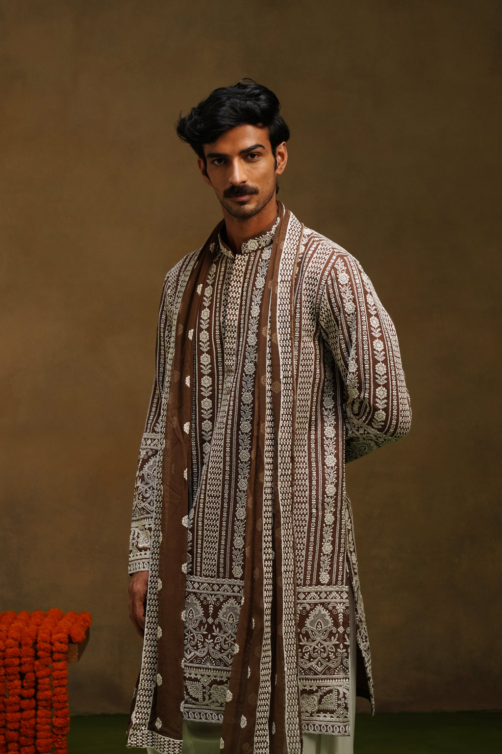 Mocha Brown Chikankari Dupatta Kurta Set