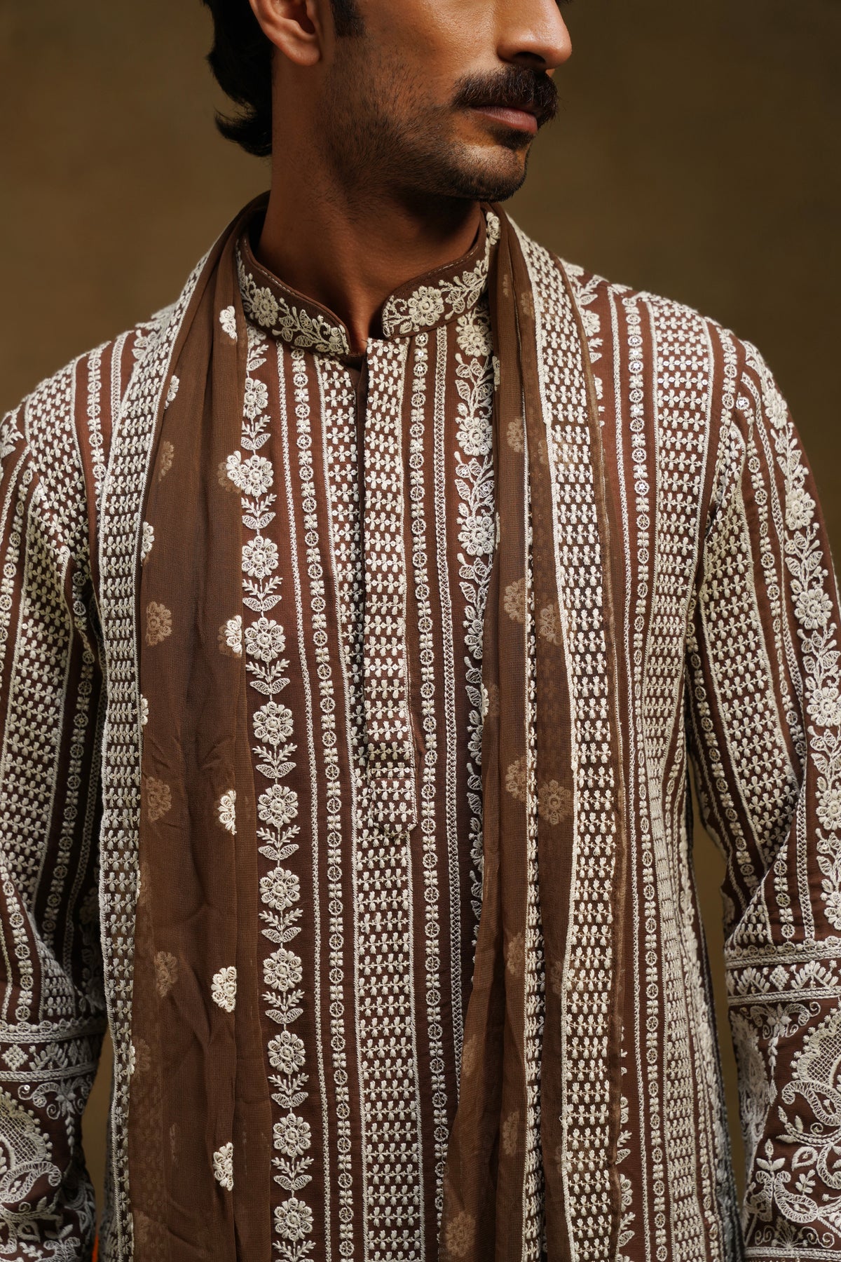 Mocha Brown Chikankari Dupatta Kurta Set