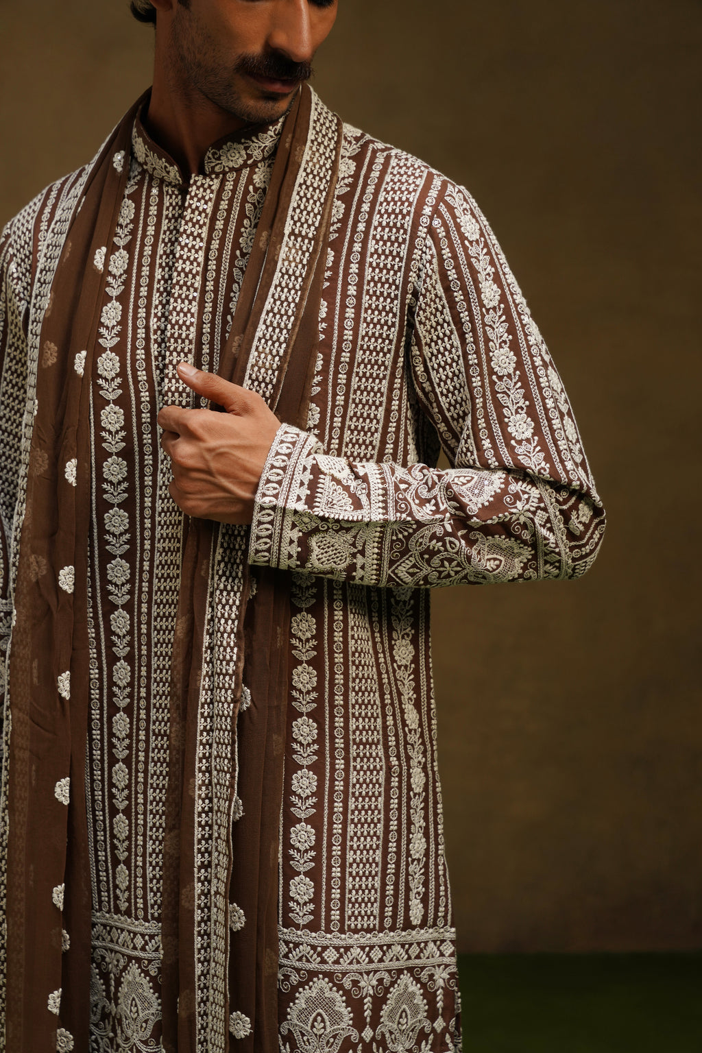 Mocha Brown Chikankari Dupatta Kurta Set