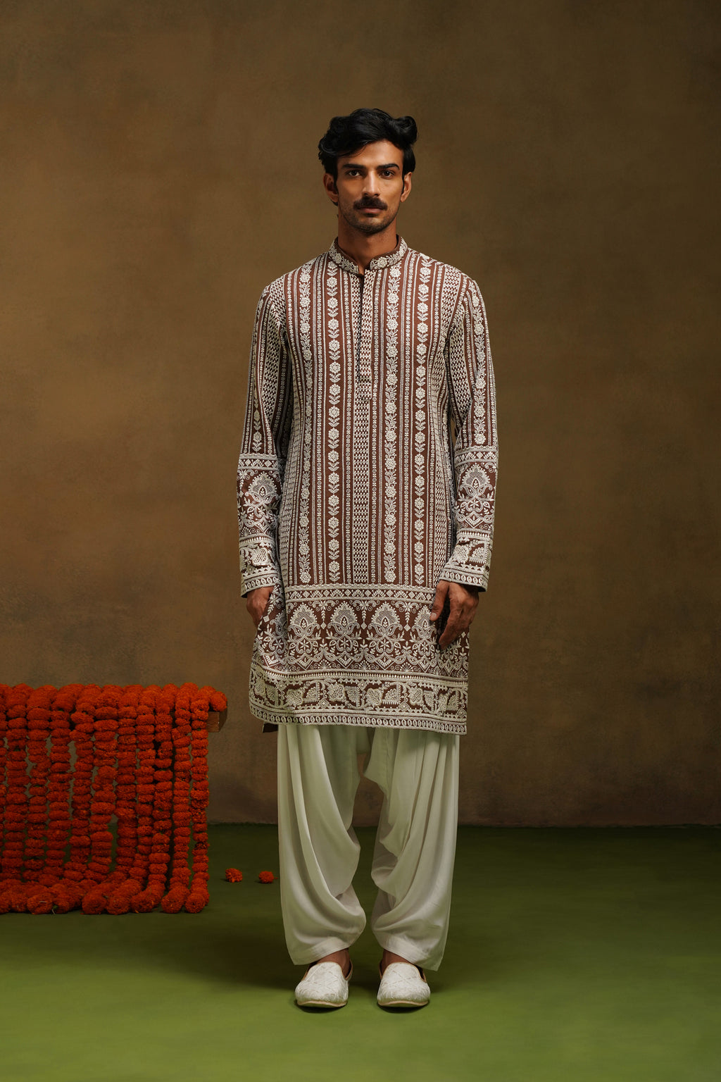 Mocha Brown Chikankari Dupatta Kurta Set