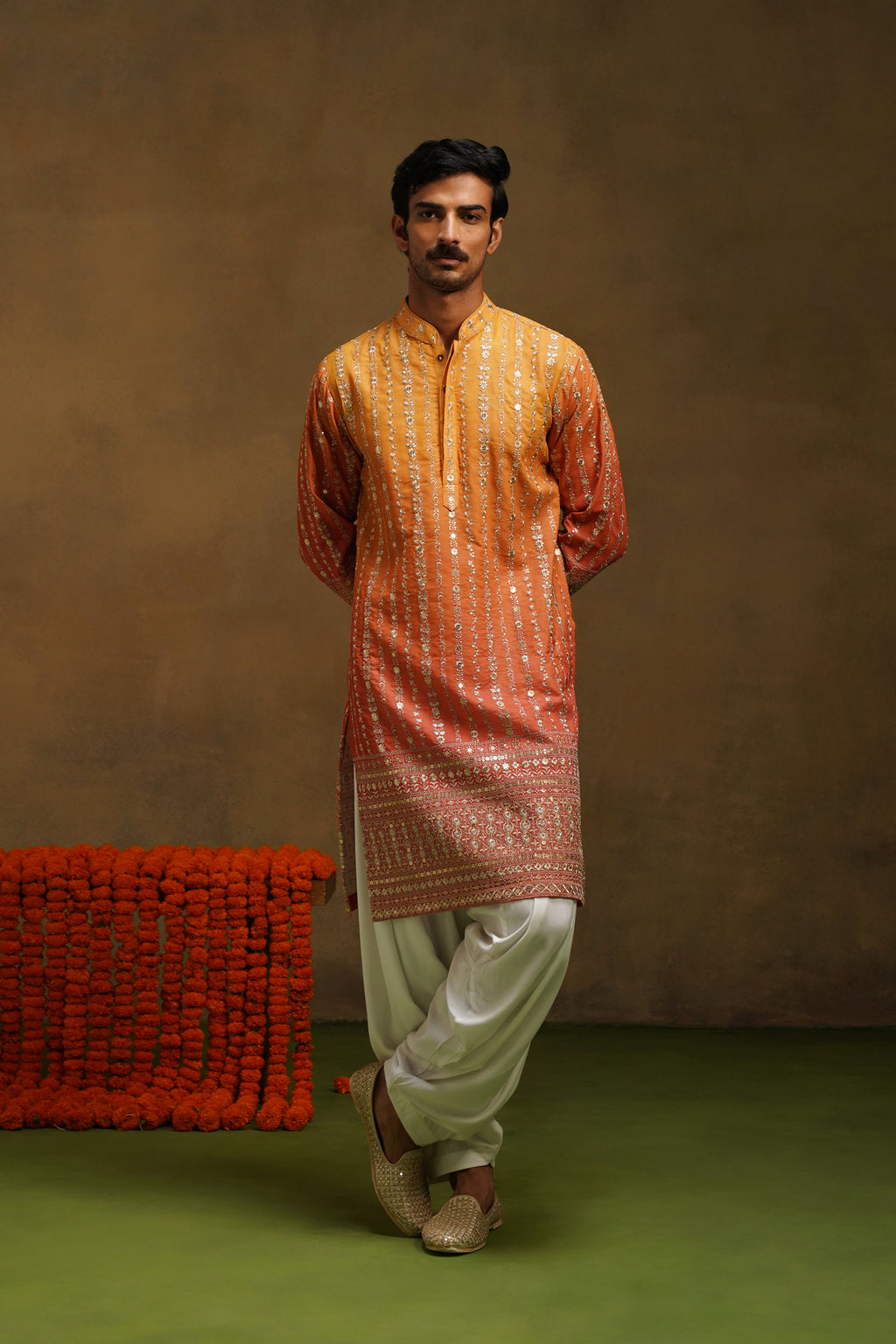 Warm Orange Ombre Kurta Set