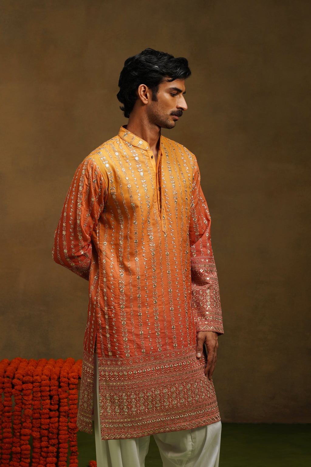 Warm Orange Ombre Kurta Set