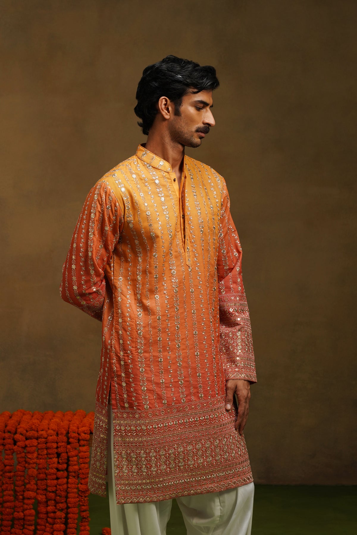 Warm Orange Ombre Kurta Set