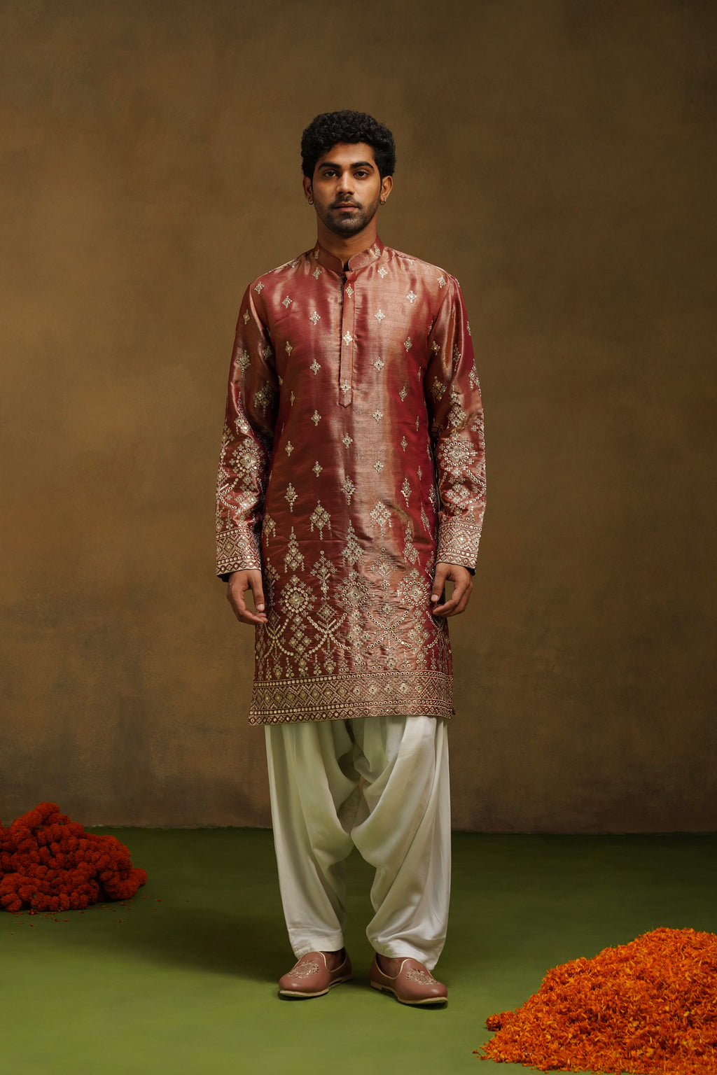Rust Rose Silk Kurta Set