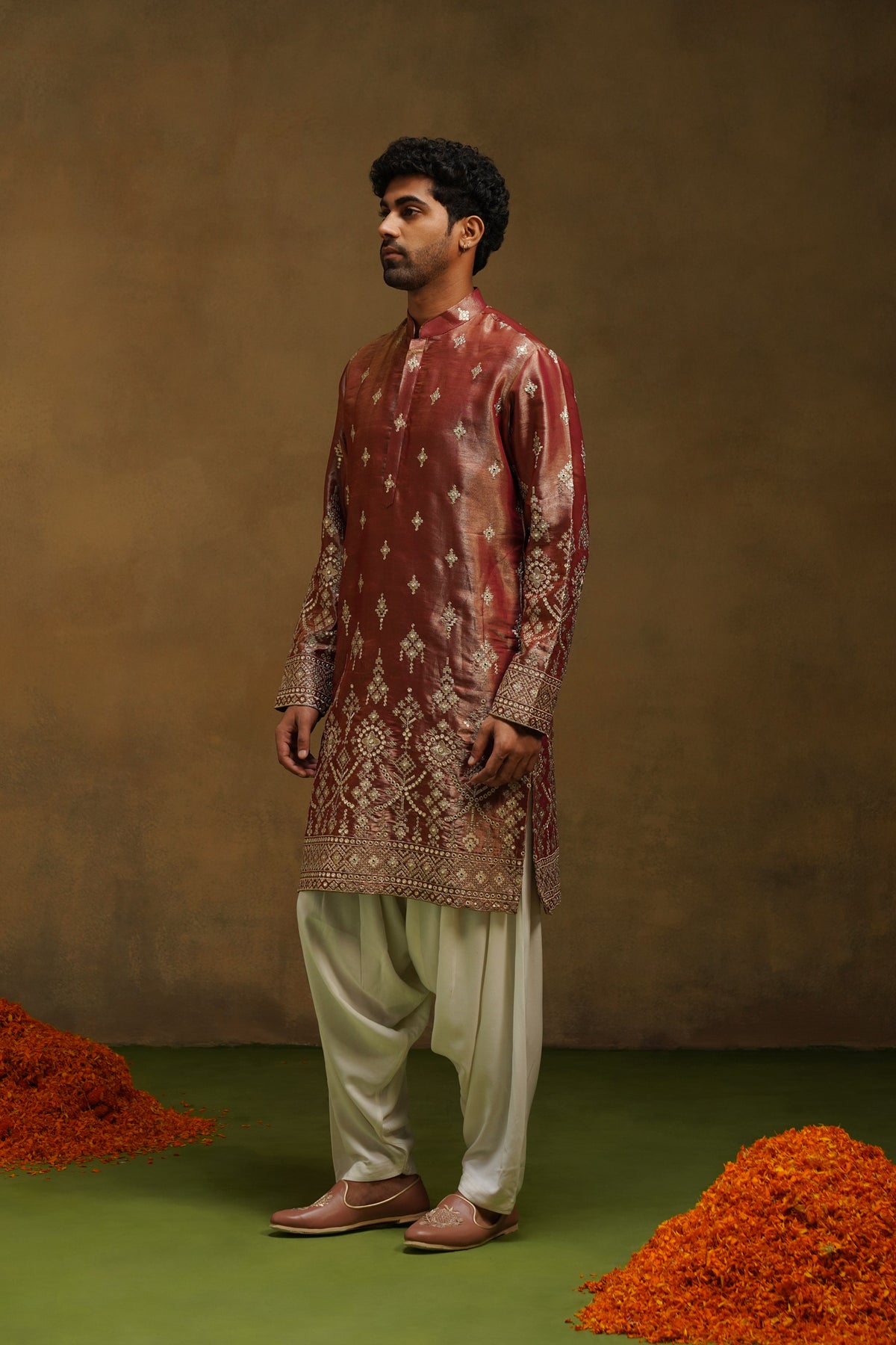 Rust Rose Silk Kurta Set