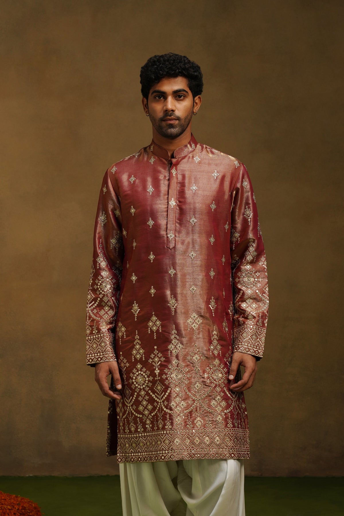 Rust Rose Silk Kurta Set