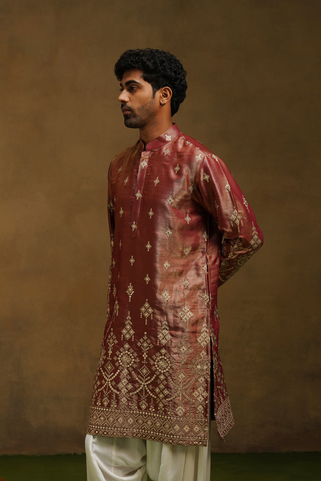 Rust Rose Silk Kurta Set