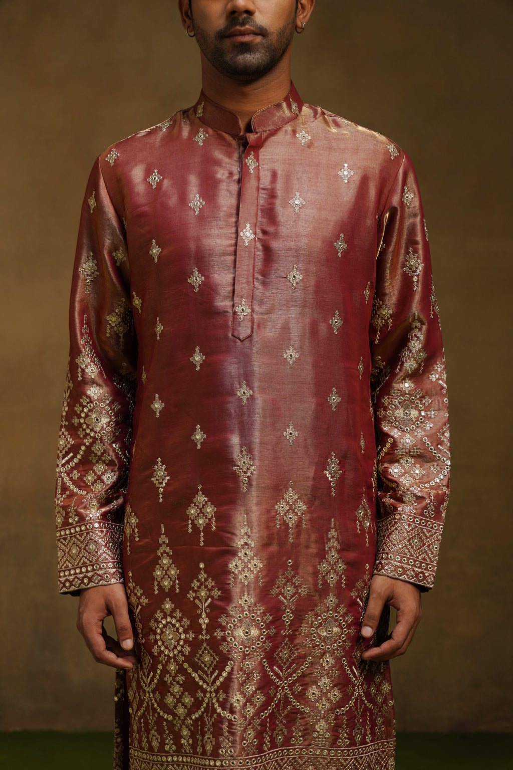 Rust Rose Silk Kurta Set