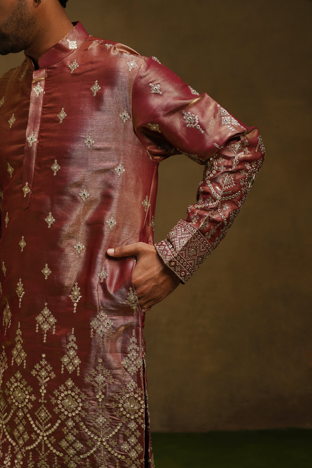 Rust Rose Silk Kurta Set