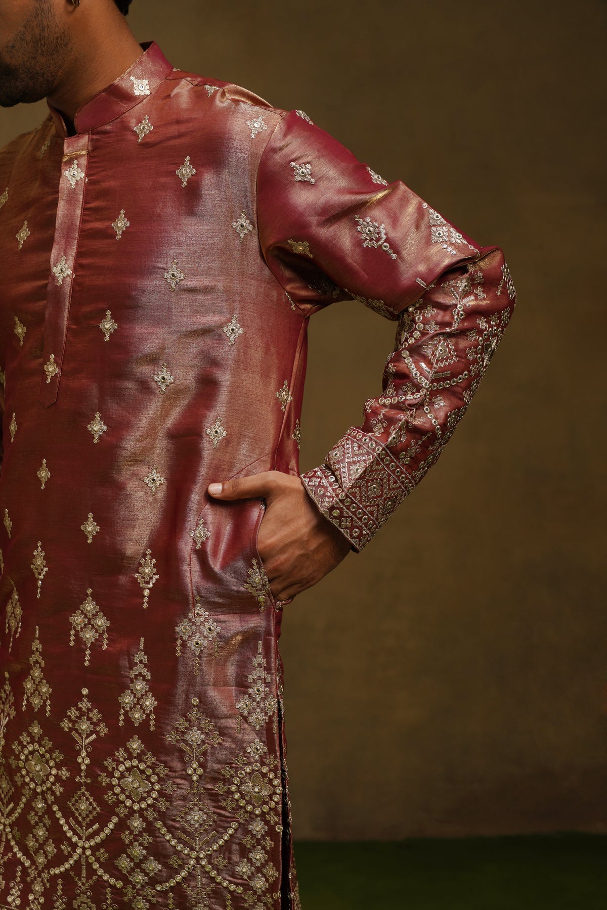 Rust Rose Silk Kurta Set