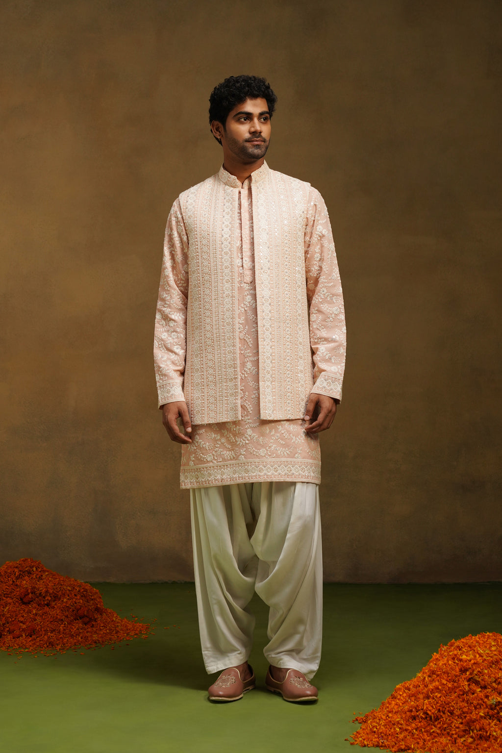 Blush Chikankari Jacket Kurta Set