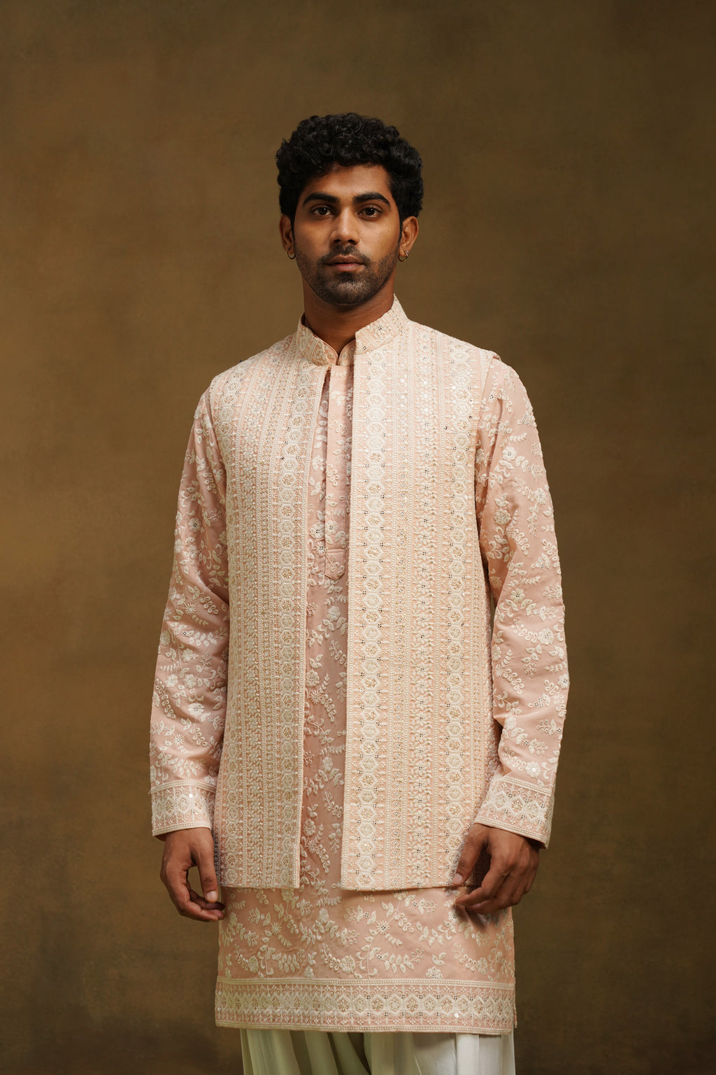 Blush Chikankari Jacket Kurta Set