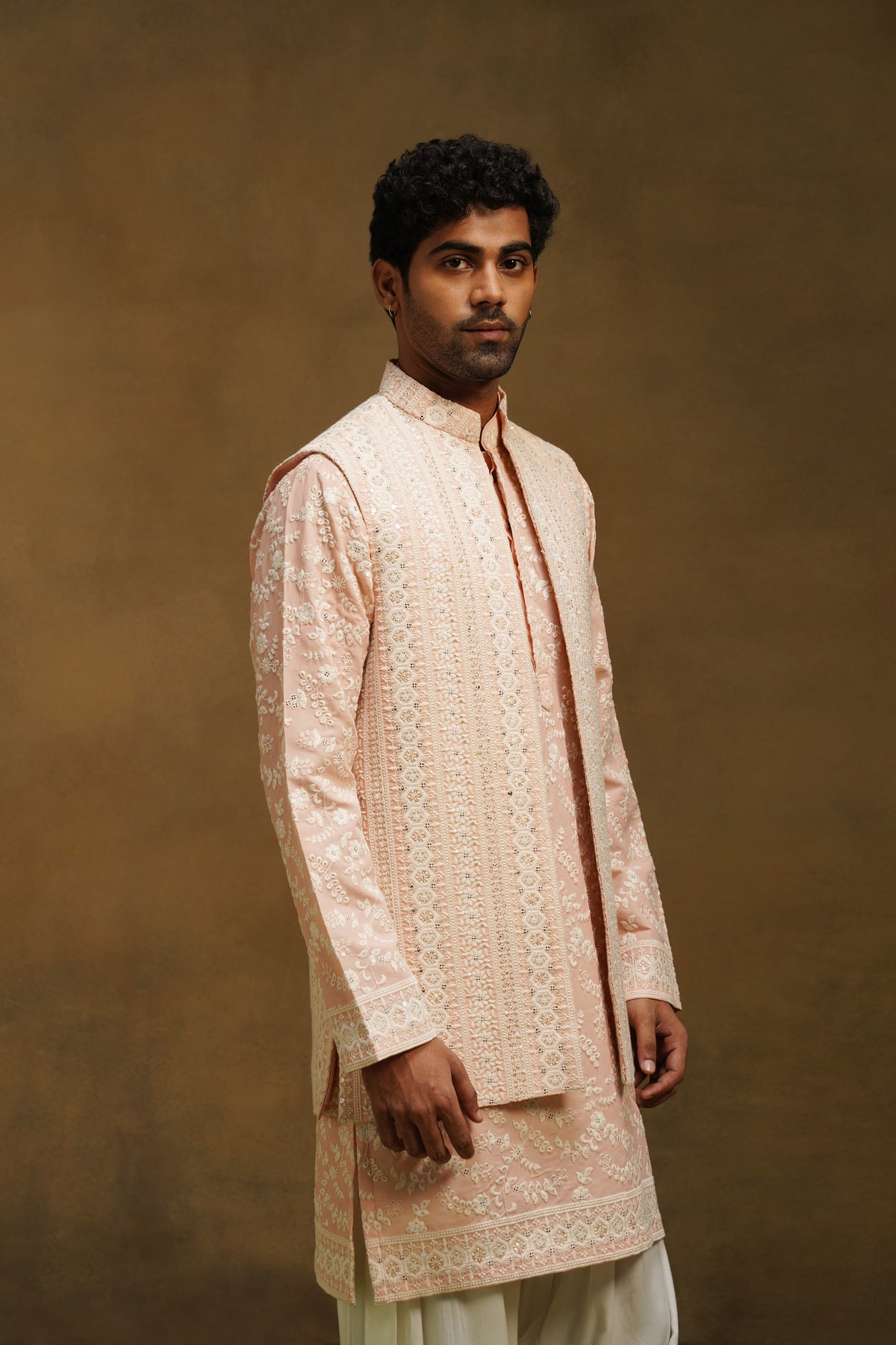 Blush Chikankari Jacket Kurta Set