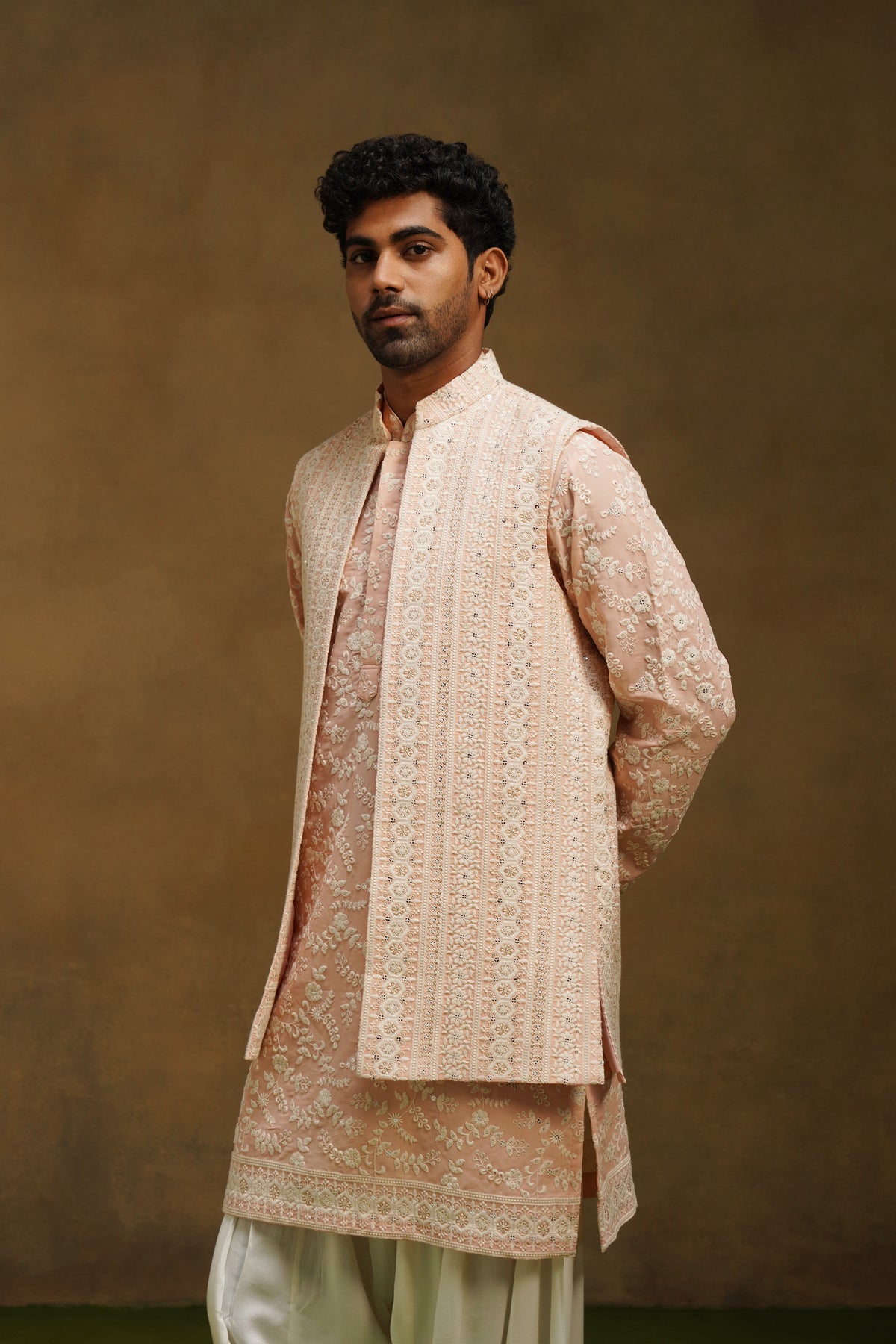 Blush Chikankari Jacket Kurta Set