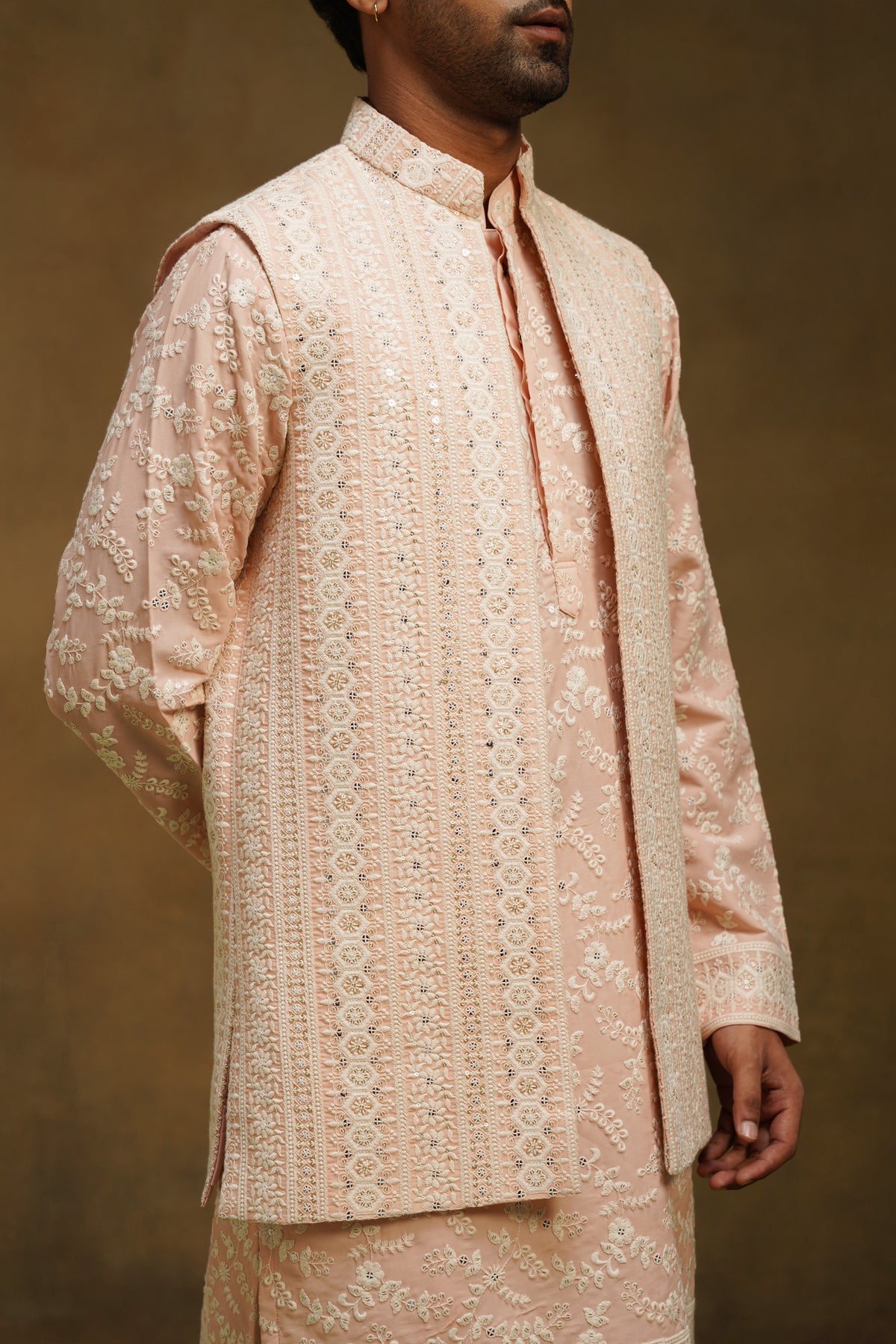 Blush Chikankari Jacket Kurta Set