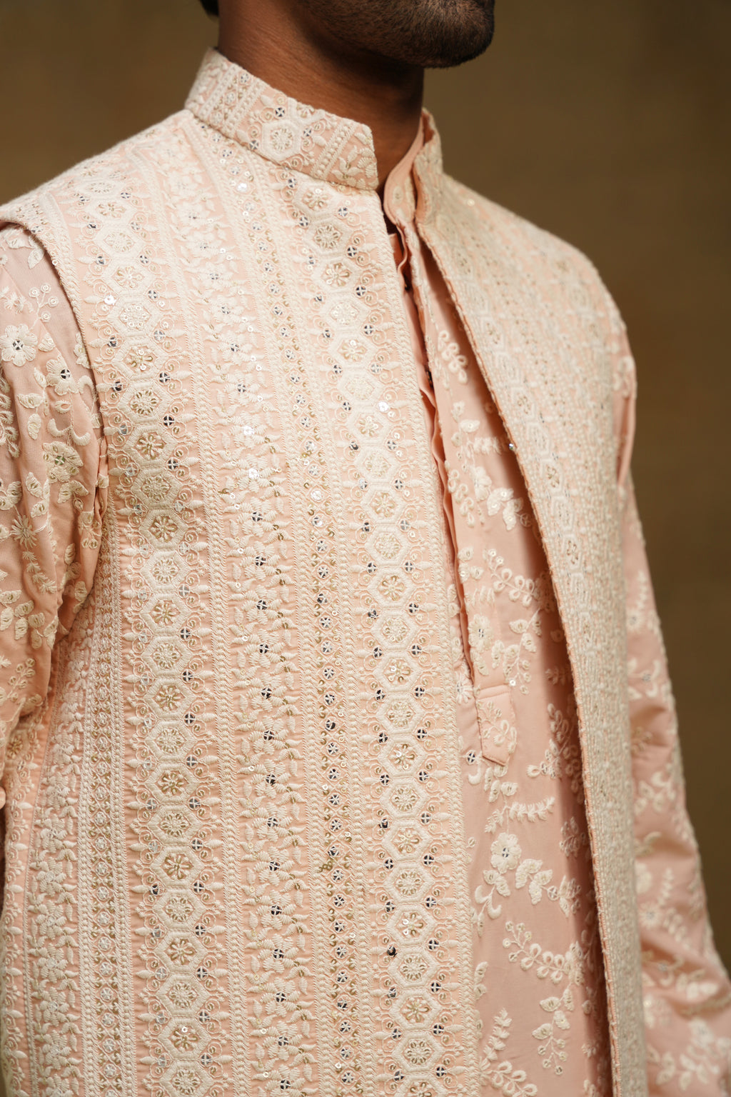 Blush Chikankari Jacket Kurta Set