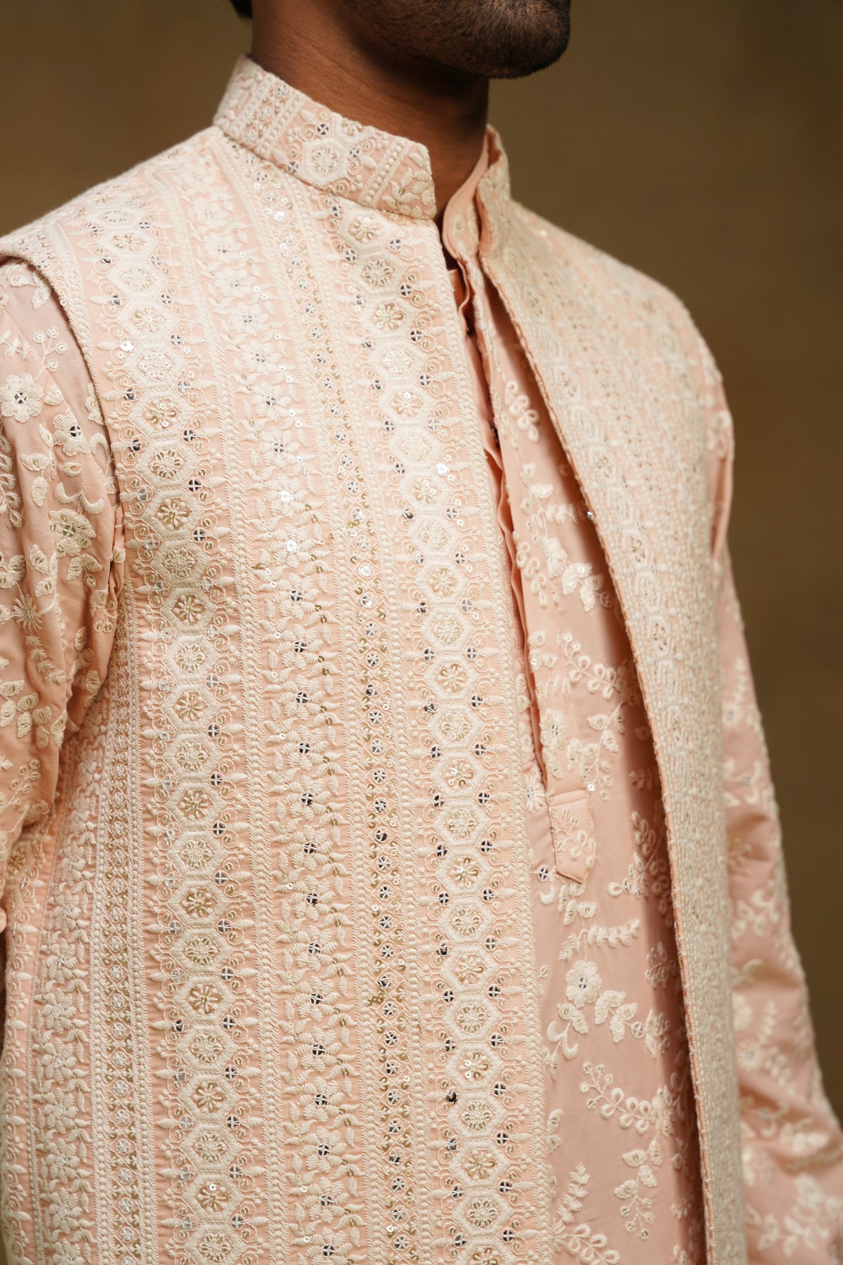 Blush Chikankari Jacket Kurta Set