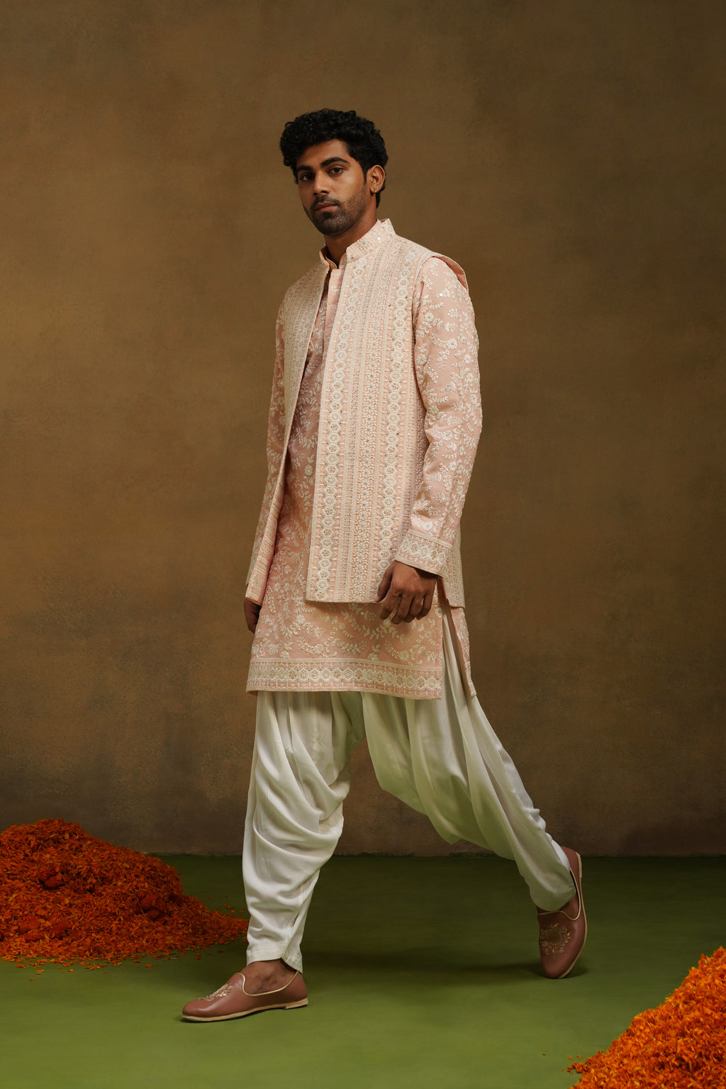 Blush Chikankari Jacket Kurta Set