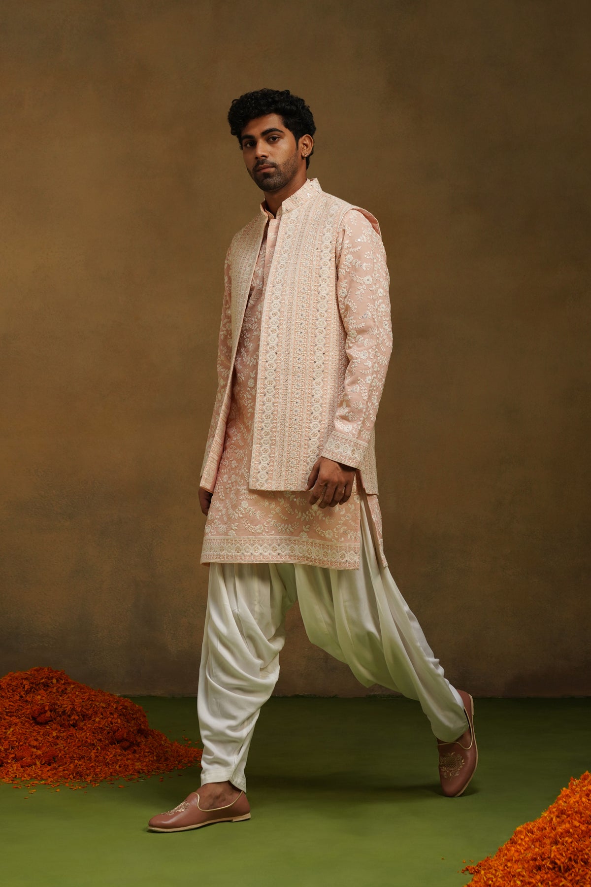 Blush Chikankari Jacket Kurta Set