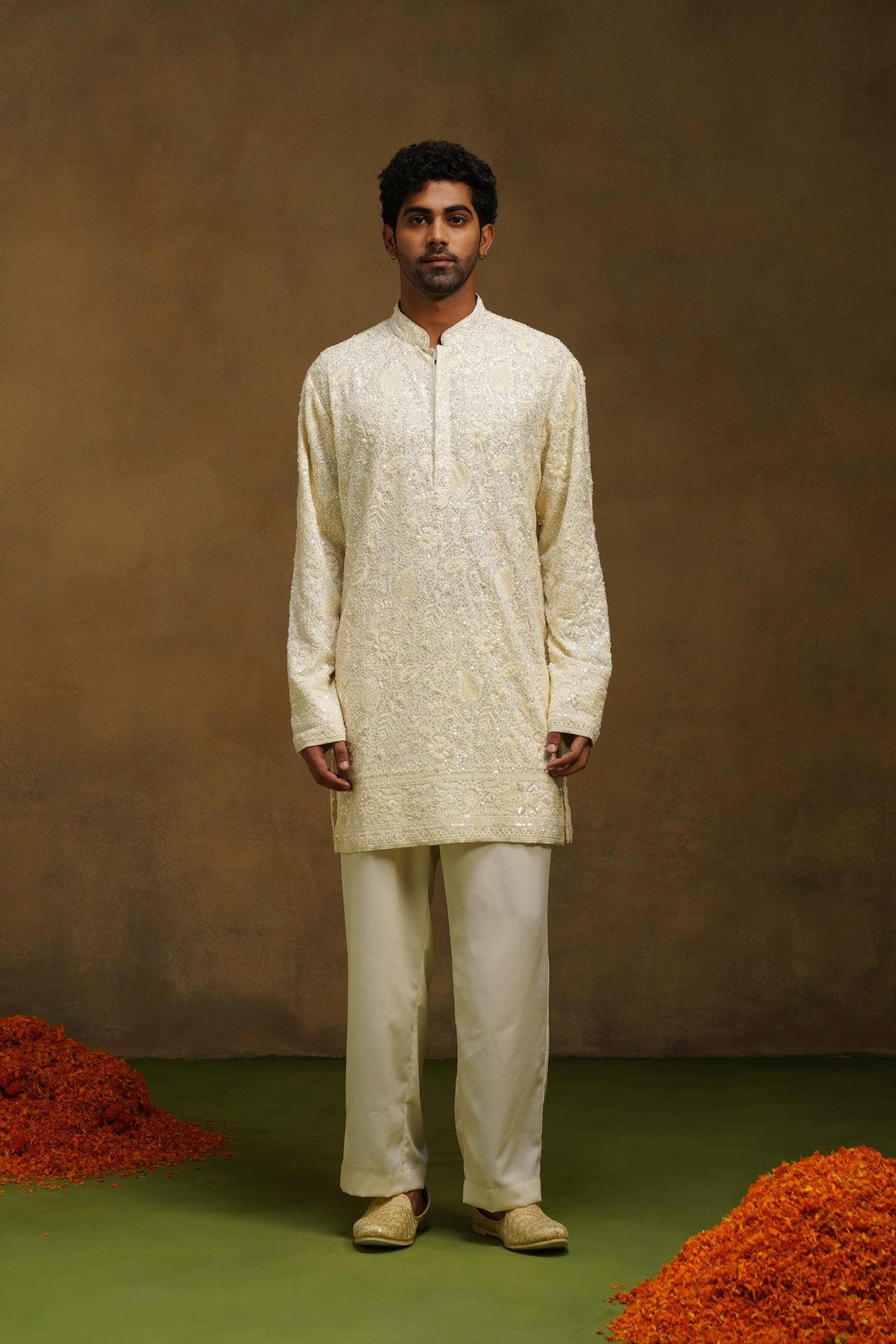 Ivory Beaded Jaal Kurta Set