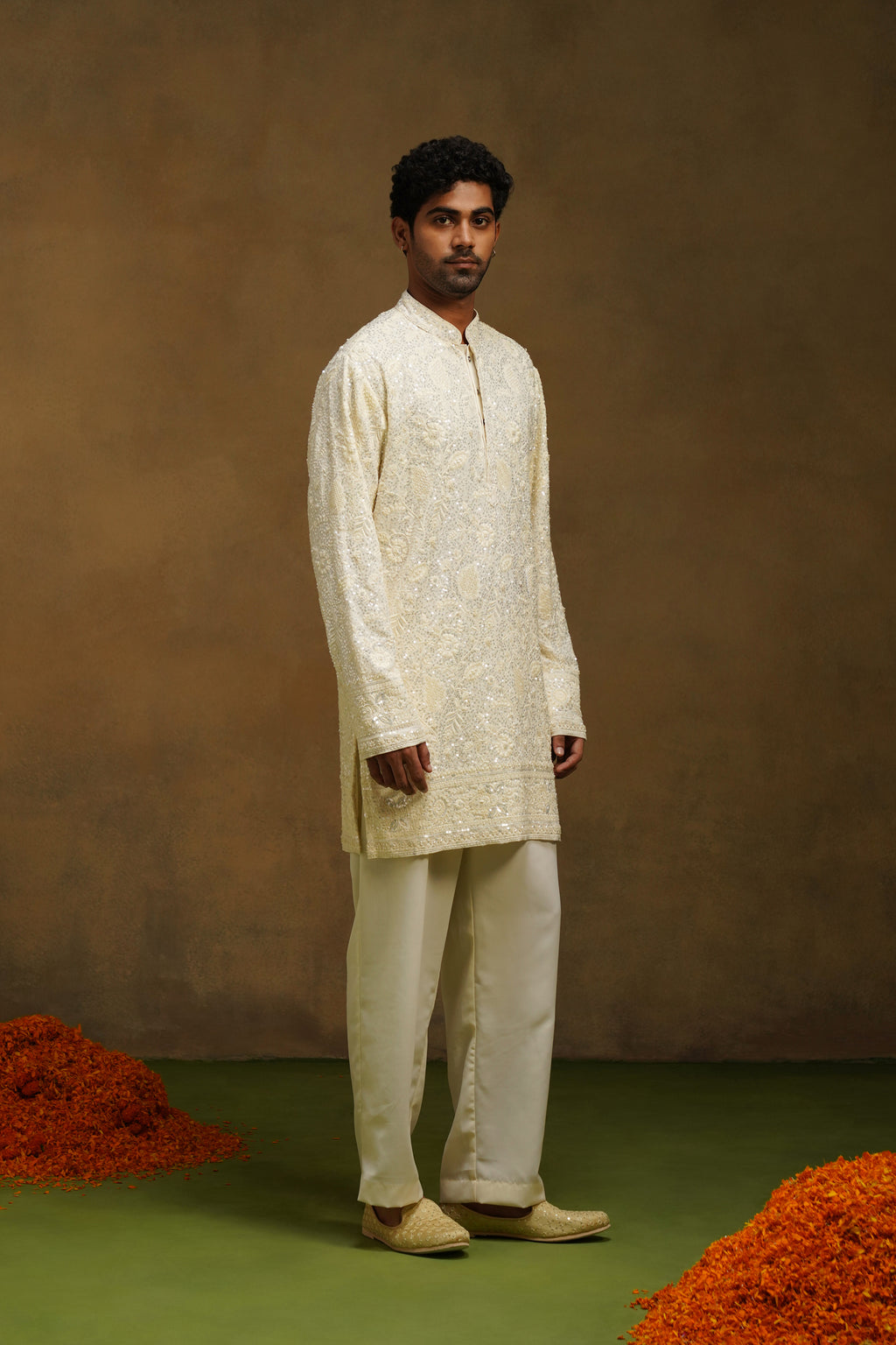 Ivory Beaded Jaal Kurta Set