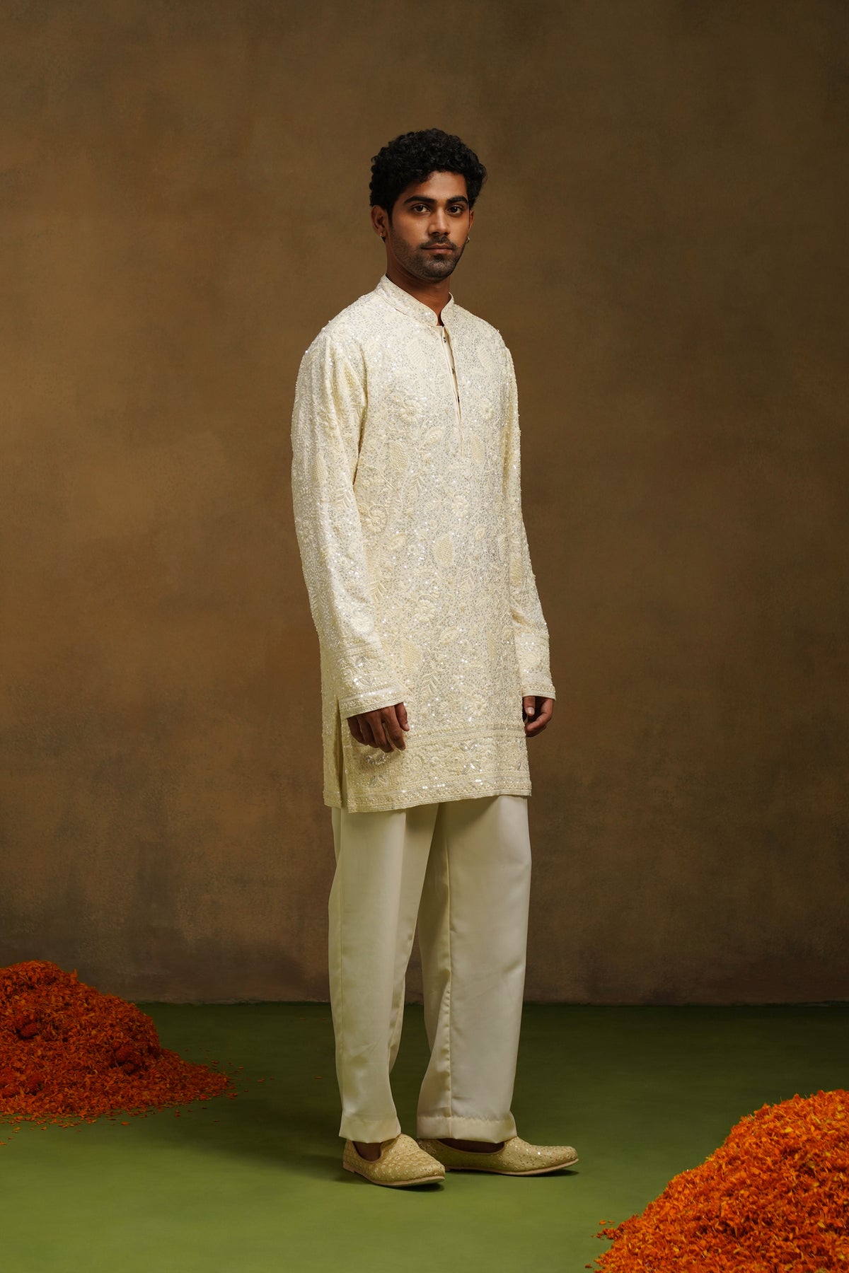 Ivory Beaded Jaal Kurta Set