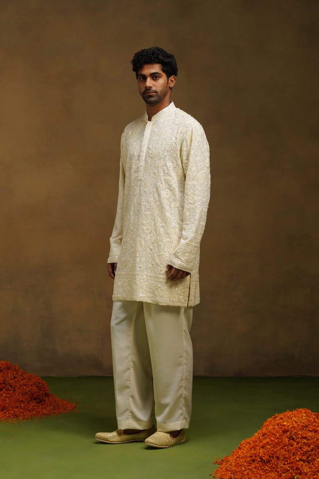Ivory Beaded Jaal Kurta Set