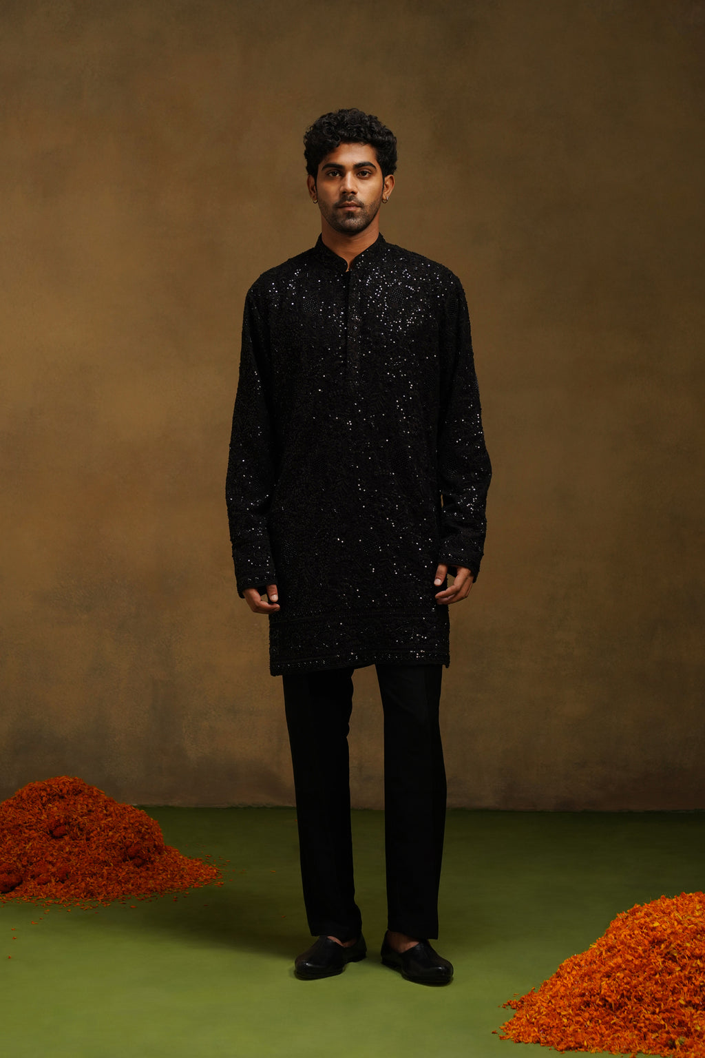 Black Beaded Jaal Kurta Set
