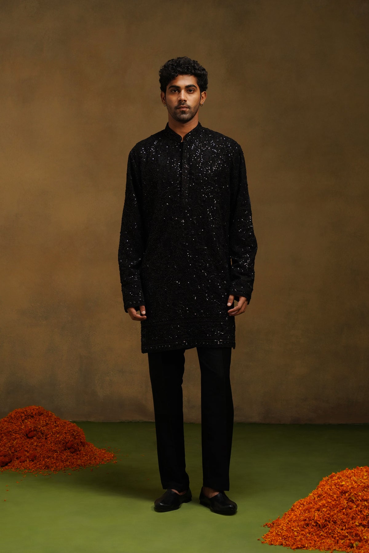 Black Beaded Jaal Kurta Set