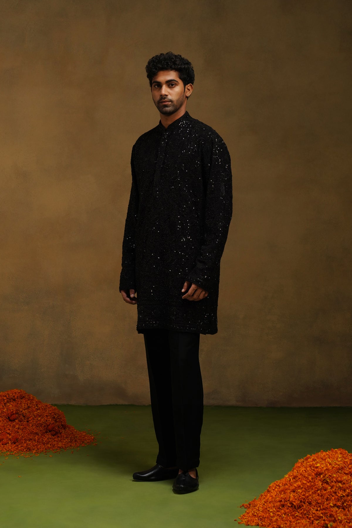 Black Beaded Jaal Kurta Set