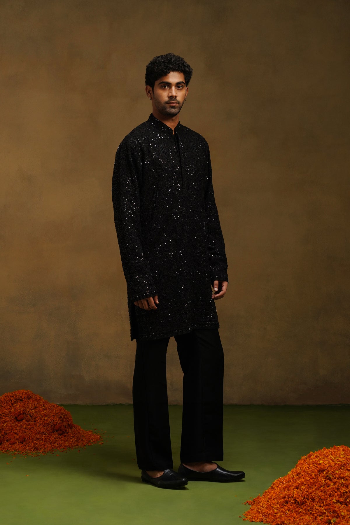 Black Beaded Jaal Kurta Set