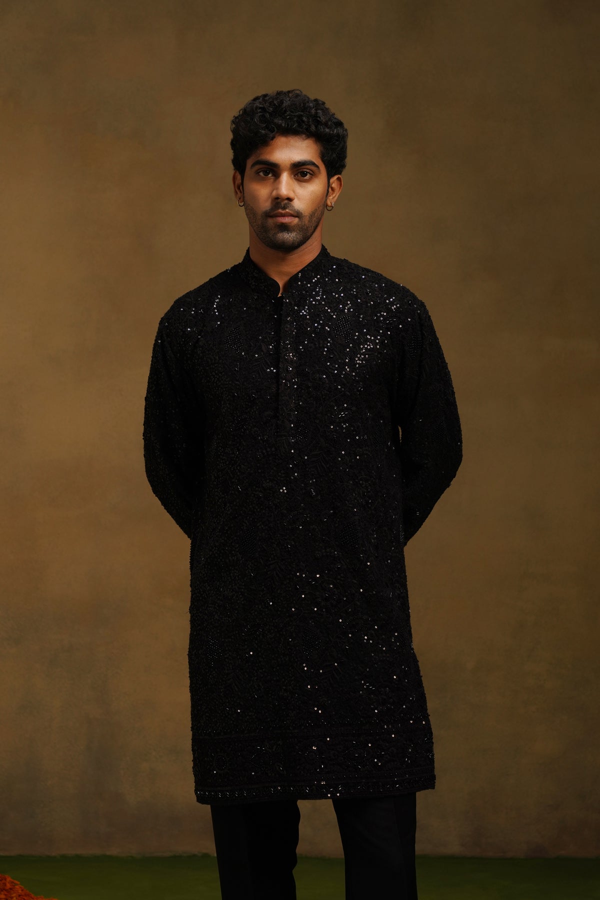 Black Beaded Jaal Kurta Set