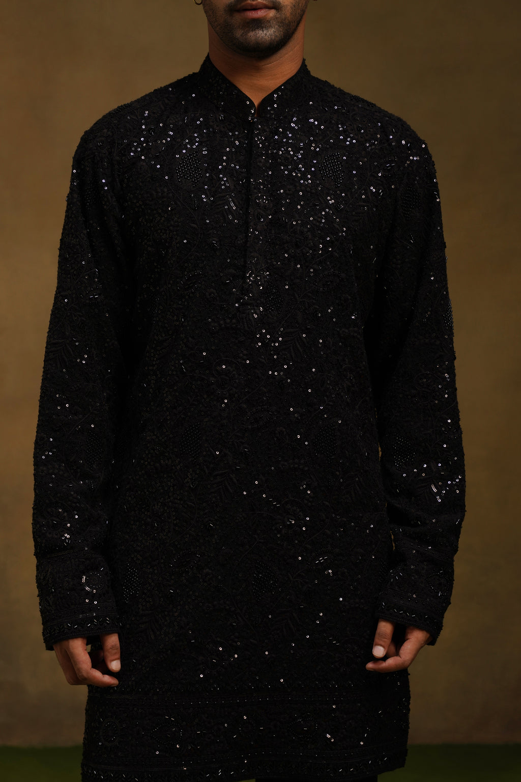 Black Beaded Jaal Kurta Set