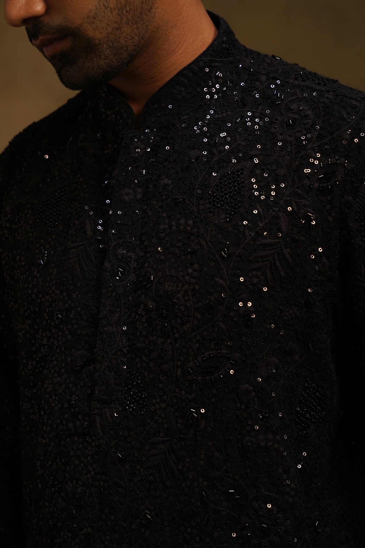 Black Beaded Jaal Kurta Set