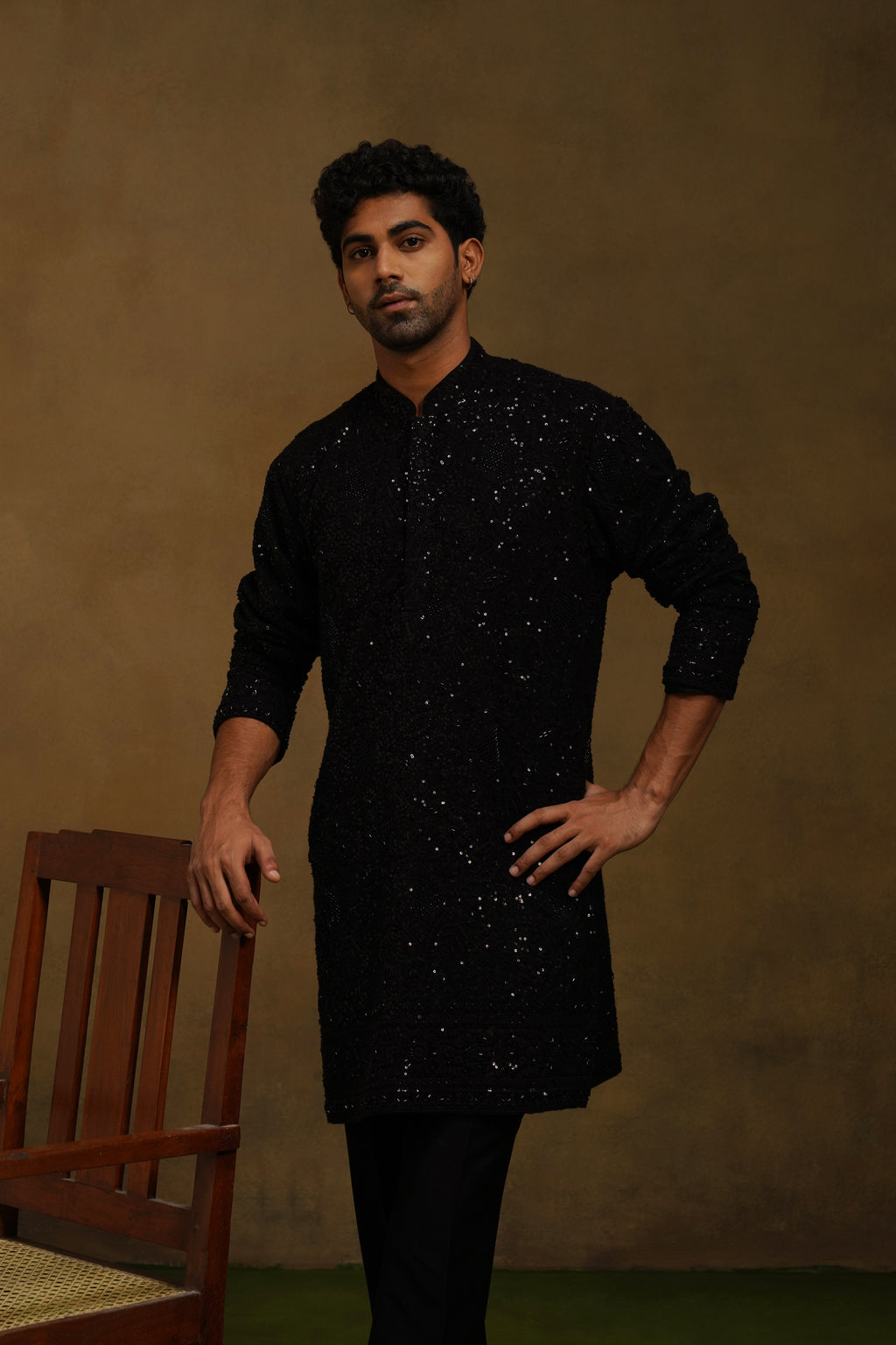 Black Beaded Jaal Kurta Set