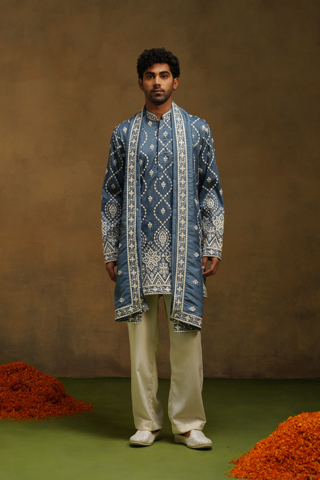 Steel Blue Threadwork Kurta Set