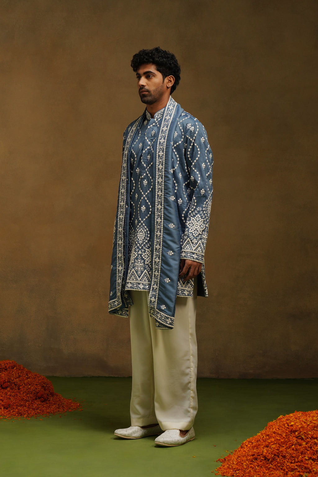 Steel Blue Threadwork Kurta Set