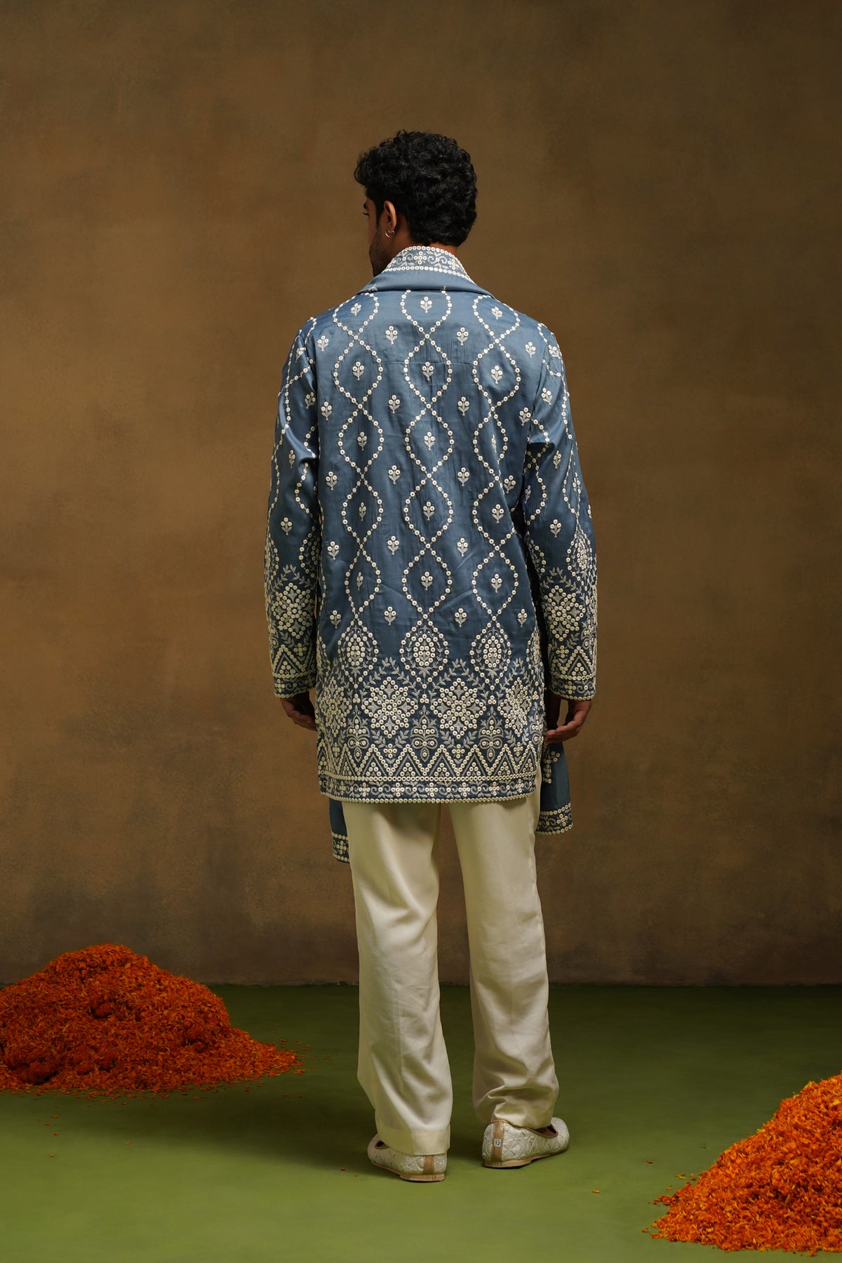 Steel Blue Threadwork Kurta Set
