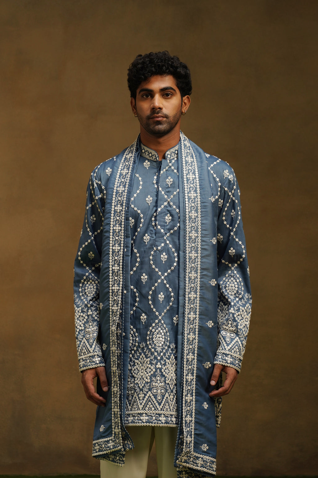 Steel Blue Threadwork Kurta Set
